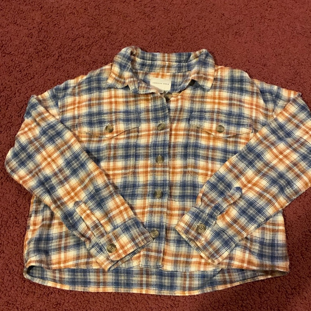 American Eagle Cropped Plaid Long Sleeve
